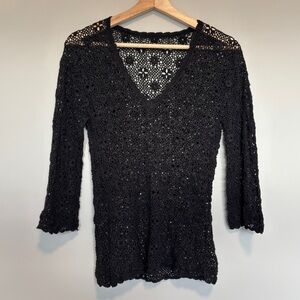 Crochet Top Women's Size‎ Small Bell Sleeves Black Boho Dark Romantic Feminine